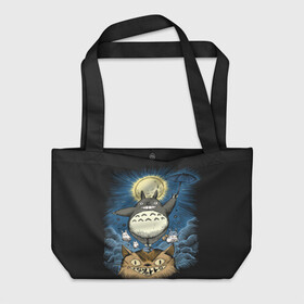 Пляжная сумка 3D с принтом My Neighbor Totoro кот и заяц в городе Новоалтайск, 100% полиэстер | застегивается на металлическую кнопку; внутренний карман застегивается на молнию. Стенки укреплены специальным мягким материалом, чтобы защитить содержимое от несильных ударов
 | anime | hayao miyazaki | japanese | meme | miyazaki | piano | studio ghibli | tokyo | totoro | гибли | котобус | мой | сосед | сусуватари | тонари | тоторо | хаяо миядзаки