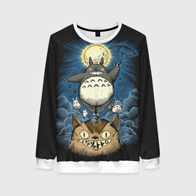 Женский свитшот 3D с принтом My Neighbor Totoro кот и заяц в городе Новоалтайск, 100% полиэстер с мягким внутренним слоем | круглый вырез горловины, мягкая резинка на манжетах и поясе, свободная посадка по фигуре | anime | hayao miyazaki | japanese | meme | miyazaki | piano | studio ghibli | tokyo | totoro | гибли | котобус | мой | сосед | сусуватари | тонари | тоторо | хаяо миядзаки