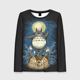 Женский лонгслив 3D с принтом My Neighbor Totoro кот и заяц в городе Новоалтайск, 100% полиэстер | длинные рукава, круглый вырез горловины, полуприлегающий силуэт | anime | hayao miyazaki | japanese | meme | miyazaki | piano | studio ghibli | tokyo | totoro | гибли | котобус | мой | сосед | сусуватари | тонари | тоторо | хаяо миядзаки