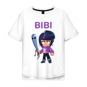 Мужская футболка хлопок Oversize с принтом BRAWL STARS BIBI. в городе Новоалтайск, 100% хлопок | свободный крой, круглый ворот, “спинка” длиннее передней части | bib | brawl stars | bull | colt | crow | leon | leon shark | moba | sally leon | shark | акула | берли | биби | бравл старс | ворон | жанр | игра | кольт | леон | леон акула | нита | спайк | шелли