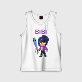 Детская майка хлопок с принтом BRAWL STARS BIBI. в городе Новоалтайск,  |  | bib | brawl stars | bull | colt | crow | leon | leon shark | moba | sally leon | shark | акула | берли | биби | бравл старс | ворон | жанр | игра | кольт | леон | леон акула | нита | спайк | шелли