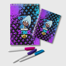 Блокнот с принтом Brawl Stars LEON SHARK в городе Новоалтайск, 100% бумага | 48 листов, плотность листов — 60 г/м2, плотность картонной обложки — 250 г/м2. Листы скреплены удобной пружинной спиралью. Цвет линий — светло-серый
 | 8 bit | 8 бит | brawl | brawl stars | crow | leon | shark | stars | акула | бравл | бравл старс | браво старс | игра | компьютерная | кров | леон | леон акула | онлайн | старс | шарк