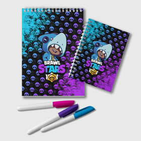 Блокнот с принтом Brawl Stars LEON SHARK в городе Новоалтайск, 100% бумага | 48 листов, плотность листов — 60 г/м2, плотность картонной обложки — 250 г/м2. Листы скреплены удобной пружинной спиралью. Цвет линий — светло-серый
 | 8 bit | 8 бит | brawl | brawl stars | crow | leon | shark | stars | акула | бравл | бравл старс | браво старс | игра | компьютерная | кров | леон | леон акула | онлайн | старс | шарк