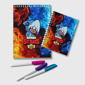 Блокнот с принтом Brawl Stars LEON SHARK в городе Новоалтайск, 100% бумага | 48 листов, плотность листов — 60 г/м2, плотность картонной обложки — 250 г/м2. Листы скреплены удобной пружинной спиралью. Цвет линий — светло-серый
 | 8 bit | 8 бит | brawl | brawl stars | crow | leon | shark | stars | акула | бравл | бравл старс | браво старс | игра | компьютерная | кров | леон | леон акула | онлайн | старс | шарк