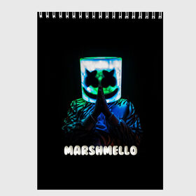 Скетчбук с принтом Marshmello в городе Новоалтайск, 100% бумага
 | 48 листов, плотность листов — 100 г/м2, плотность картонной обложки — 250 г/м2. Листы скреплены сверху удобной пружинной спиралью | marshmello | диджей | клуб | клубная музыка | маршмеллоу | маршмэлло | маршмэллоу | музыка | электронная