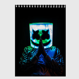 Скетчбук с принтом Marshmello в городе Новоалтайск, 100% бумага
 | 48 листов, плотность листов — 100 г/м2, плотность картонной обложки — 250 г/м2. Листы скреплены сверху удобной пружинной спиралью | marshmello | диджей | клуб | клубная музыка | маршмеллоу | маршмэлло | маршмэллоу | музыка | электронная