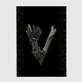 Постер с принтом Vikings (bones logo) в городе Новоалтайск, 100% бумага
 | бумага, плотность 150 мг. Матовая, но за счет высокого коэффициента гладкости имеет небольшой блеск и дает на свету блики, но в отличии от глянцевой бумаги не покрыта лаком | bones | good | skull | viking | vikings | бог | викинг | викинги | кости | скандинавы | череп | язычник