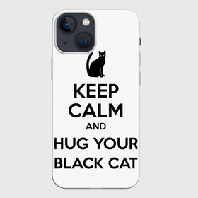 Чехол для iPhone 13 mini с принтом Обними своего черного кота в городе Новоалтайск,  |  | black cat | cat | keep calm | кип калм | парные | подарок | черный кот