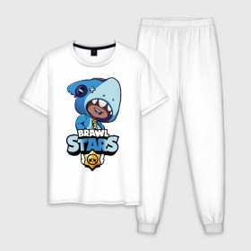 Мужская пижама хлопок с принтом Brawl Stars LEON SHARK в городе Новоалтайск, 100% хлопок | брюки и футболка прямого кроя, без карманов, на брюках мягкая резинка на поясе и по низу штанин
 | 8 bit | 8 бит | brawl | brawl stars | crow | leon | shark | stars | акула | бравл | бравл старс | браво старс | игра | компьютерная | кров | леон | леон акула | онлайн | старс | шарк