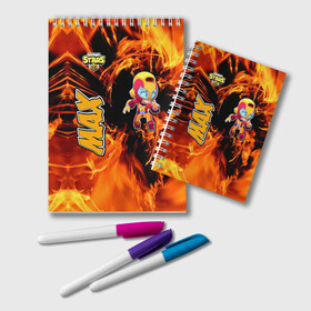 Блокнот с принтом Brawl Stars (Мах) в городе Новоалтайск, 100% бумага | 48 листов, плотность листов — 60 г/м2, плотность картонной обложки — 250 г/м2. Листы скреплены удобной пружинной спиралью. Цвет линий — светло-серый
 | Тематика изображения на принте: brawl | moba | stars | supercell | игра | мах