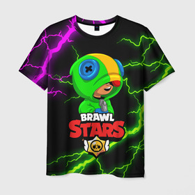 Мужская футболка 3D с принтом BRAWL STARS LEON | ЛЕОН в городе Новоалтайск, 100% полиэфир | прямой крой, круглый вырез горловины, длина до линии бедер | brawl stars | crow | leon | leon shark | sally leon | shark | stars | акула | берли | ворон | леон | леон акула | спайк | эль примо