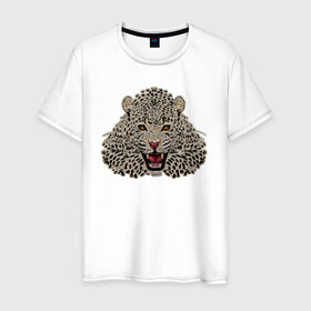 Мужская футболка хлопок с принтом Metallized Leopard в городе Новоалтайск, 100% хлопок | прямой крой, круглый вырез горловины, длина до линии бедер, слегка спущенное плечо. | барс | леопард | оскал | портрет барса | портрет леопарда | портрет ягуара | свирепый барс | свирепый леопард | свирепый ягуар | тотем леопарда | тотем ягуара | хищник | ягуар