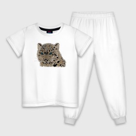 Детская пижама хлопок с принтом Metallized Snow Leopard в городе Новоалтайск, 100% хлопок |  брюки и футболка прямого кроя, без карманов, на брюках мягкая резинка на поясе и по низу штанин
 | барс | ирбис | леопард | портрет барса | портрет леопарда | портрет ягуара | снежный барс | хищник | ягуар