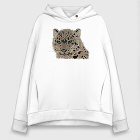 Женское худи Oversize хлопок с принтом Metallized Snow Leopard в городе Новоалтайск, френч-терри — 70% хлопок, 30% полиэстер. Мягкий теплый начес внутри —100% хлопок | боковые карманы, эластичные манжеты и нижняя кромка, капюшон на магнитной кнопке | барс | ирбис | леопард | портрет барса | портрет леопарда | портрет ягуара | снежный барс | хищник | ягуар