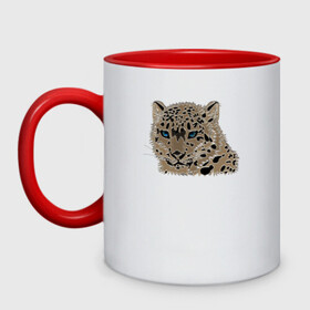 Кружка двухцветная с принтом Metallized Snow Leopard в городе Новоалтайск, керамика | объем — 330 мл, диаметр — 80 мм. Цветная ручка и кайма сверху, в некоторых цветах — вся внутренняя часть | Тематика изображения на принте: барс | ирбис | леопард | портрет барса | портрет леопарда | портрет ягуара | снежный барс | хищник | ягуар