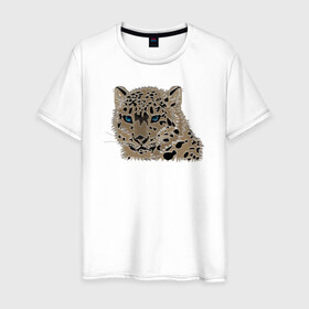 Мужская футболка хлопок с принтом Metallized Snow Leopard в городе Новоалтайск, 100% хлопок | прямой крой, круглый вырез горловины, длина до линии бедер, слегка спущенное плечо. | барс | ирбис | леопард | портрет барса | портрет леопарда | портрет ягуара | снежный барс | хищник | ягуар