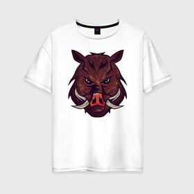 Женская футболка хлопок Oversize с принтом Metallized Wild Boar в городе Новоалтайск, 100% хлопок | свободный крой, круглый ворот, спущенный рукав, длина до линии бедер
 | вепрь | год кабана | год свиньи | голова вепря | голова кабана | голова секача | дикий вепрь | дикий кабан | егерю | кабан | кабан секач | кабанья голова | леснику | охотнику | секач