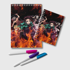 Блокнот с принтом KIMETSU NO YAIBA в городе Новоалтайск, 100% бумага | 48 листов, плотность листов — 60 г/м2, плотность картонной обложки — 250 г/м2. Листы скреплены удобной пружинной спиралью. Цвет линий — светло-серый
 | Тематика изображения на принте: demon slayer | demon slayer: kimetsu no yaiba | kimetsu | kimetsu no yaiba | nezuko | slayer | tanjiro | клинок рассекающий демонов | незуко | танджиро | шинобу кочо