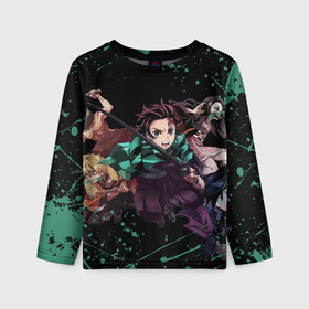 Детский лонгслив 3D с принтом DEMON SLAYER KIMETSU NO YAIBA | КЛИНОК РАССЕКАЮЩИЙ ДЕМОНОВ в городе Новоалтайск, 100% полиэстер | длинные рукава, круглый вырез горловины, полуприлегающий силуэт
 | demon slayer | kimetsu no yaiba | nezuko | shinobu | slayer | tanjiro | zenitsu | гию томиока | зенитсу | зенитцу | иноске хашибира | клинок рассекающий демонов | незуко | танджиро | шинобу кочо