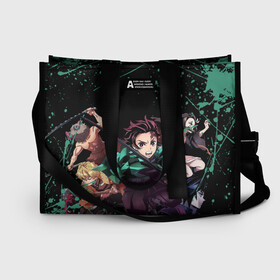 Сумка-шоппер 3D с принтом DEMON SLAYER KIMETSU NO YAIBA КЛИНОК РАССЕКАЮЩИЙ ДЕМОНОВ в городе Новоалтайск, 100% полиэстер | застегивается на металлическую кнопку; внутренний карман застегивается на молнию. Стенки укреплены специальным мягким материалом, чтобы защитить содержимое от несильных ударов
 | demon slayer | kimetsu no yaiba | nezuko | shinobu | slayer | tanjiro | zenitsu | гию томиока | зенитсу | зенитцу | иноске хашибира | клинок рассекающий демонов | незуко | танджиро | шинобу кочо