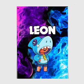 Постер с принтом BRAWL STARS LEON SHARK в городе Новоалтайск, 100% бумага
 | бумага, плотность 150 мг. Матовая, но за счет высокого коэффициента гладкости имеет небольшой блеск и дает на свету блики, но в отличии от глянцевой бумаги не покрыта лаком | brawl stars | crow | leon | leon shark | sally leon | shark | stars | акула | берли | ворон | леон | леон акула | спайк | эль примо