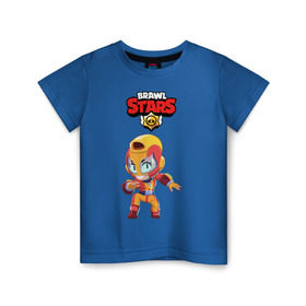 Детская футболка хлопок с принтом BRAWL STARS MAX. в городе Новоалтайск, 100% хлопок | круглый вырез горловины, полуприлегающий силуэт, длина до линии бедер | Тематика изображения на принте: bib | brawl stars | bull | colt | crow | leon | leon shark | max | moba | sally leon | shark | акула | берли | биби | бравл старс | ворон | жанр | игра | кольт | леон | леон акула | макс | нита | спайк | шелли