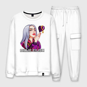 Мужской костюм хлопок с принтом BILLIE EILISH в городе Новоалтайск, 100% хлопок | на свитшоте круглая горловина, мягкая резинка по низу. Брюки заужены к низу, на них два вида карманов: два “обычных” по бокам и два объемных, с клапанами, расположенные ниже линии бедра. Брюки с мягкой трикотажной резинкой на поясе и по низу штанин. В поясе для дополнительного комфорта — широкие завязки | ayelish | bad guy | bellyache | bilie eilish | bilie elish | billie | billie eilish | eilish | electronic | elish | music | били айлиш | билли айлиш | эйлиш | элиш