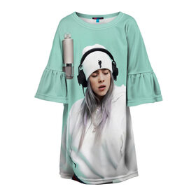 Детское платье 3D с принтом BILLIE EILISH в городе Новоалтайск, 100% полиэстер | прямой силуэт, чуть расширенный к низу. Круглая горловина, на рукавах — воланы | ayelish | bad guy | bellyache | bilie eilish | bilie elish | billie | billie eilish | eilish | electronic | elish | music | били айлиш | билли айлиш | эйлиш | элиш