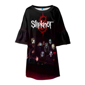 Детское платье 3D с принтом Slipknot в городе Новоалтайск, 100% полиэстер | прямой силуэт, чуть расширенный к низу. Круглая горловина, на рукавах — воланы | slipknot | металл | музыка | рок | слипкнот
