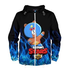 Мужская ветровка 3D с принтом BRAWL STARS EL BROWN. в городе Новоалтайск, 100% полиэстер | подол и капюшон оформлены резинкой с фиксаторами, два кармана без застежек по бокам, один потайной карман на груди | Тематика изображения на принте: bib | brawl stars | colt | crow | el brown | leon | leon shark | max | moba | sally leon | shark | акула | берли | биби | бравл старс | браун | ворон | жанр | игра | кольт | леон | леон акула | макс | нита | шелли