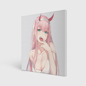Холст квадратный с принтом Ahegao Zero Two в городе Новоалтайск, 100% ПВХ |  | ahegao | аниме | девушка | рисунок | тян | чертик