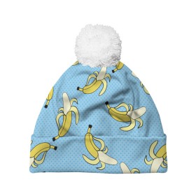 Шапка 3D c помпоном с принтом Banana art в городе Новоалтайск, 100% полиэстер | универсальный размер, печать по всей поверхности изделия | banana | pop art | банан | бананы | поп арт