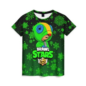 Женская футболка 3D с принтом BRAWL STARS НОВОГОДНИЙ в городе Новоалтайск, 100% полиэфир ( синтетическое хлопкоподобное полотно) | прямой крой, круглый вырез горловины, длина до линии бедер | brawl stars | brawl stars новогодний | christmas | crow | leon | leon shark | new year | shark | stars | акула | ворон | леон | леон акула | новогодний | новый год | спайк