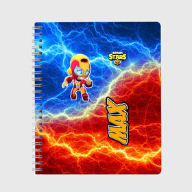 Тетрадь с принтом Brawl Stars (Мах) в городе Новоалтайск, 100% бумага | 48 листов, плотность листов — 60 г/м2, плотность картонной обложки — 250 г/м2. Листы скреплены сбоку удобной пружинной спиралью. Уголки страниц и обложки скругленные. Цвет линий — светло-серый
 | Тематика изображения на принте: brawl | moba | stars | supercell | игра | мах