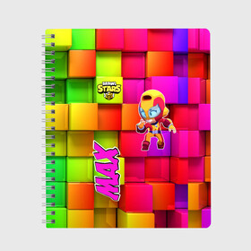 Тетрадь с принтом Brawl Stars (Мах) в городе Новоалтайск, 100% бумага | 48 листов, плотность листов — 60 г/м2, плотность картонной обложки — 250 г/м2. Листы скреплены сбоку удобной пружинной спиралью. Уголки страниц и обложки скругленные. Цвет линий — светло-серый
 | Тематика изображения на принте: brawl | moba | stars | supercell | игра | мах