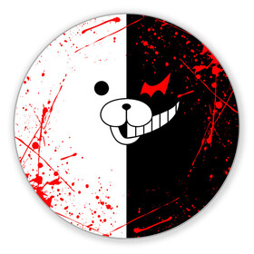 Коврик для мышки круглый с принтом MONOKUMA | МОНОКУМА в городе Новоалтайск, резина и полиэстер | круглая форма, изображение наносится на всю лицевую часть | anime | bear | black  white | danganronpa | kurokuma | monodam | monokuma | monomi | monotaro | rabbit | school | shirokuma | аниме | главарь | мoноми | монокума | черно белый | школа