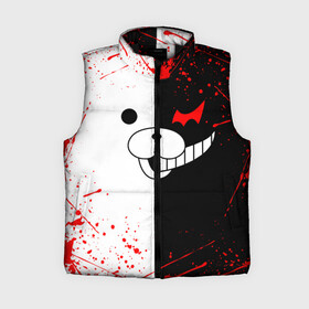 Женский жилет утепленный 3D с принтом monokuma мордочка и брызги в городе Новоалтайск,  |  | Тематика изображения на принте: anime | bear | black  white | danganronpa | kurokuma | monodam | monokuma | monomi | monotaro | rabbit | school | shirokuma | аниме | главарь | мoноми | монокума | черно белый | школа