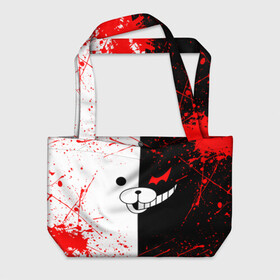 Пляжная сумка 3D с принтом monokuma мордочка и брызги в городе Новоалтайск, 100% полиэстер | застегивается на металлическую кнопку; внутренний карман застегивается на молнию. Стенки укреплены специальным мягким материалом, чтобы защитить содержимое от несильных ударов
 | anime | bear | black  white | danganronpa | kurokuma | monodam | monokuma | monomi | monotaro | rabbit | school | shirokuma | аниме | главарь | мoноми | монокума | черно белый | школа