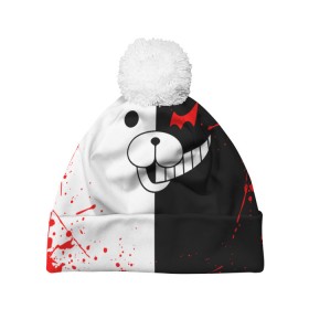 Шапка 3D c помпоном с принтом MONOKUMA в городе Новоалтайск, 100% полиэстер | универсальный размер, печать по всей поверхности изделия | anime | bear | black  white | danganronpa | kurokuma | monodam | monokuma | monomi | monotaro | rabbit | school | shirokuma | аниме | главарь | мoноми | монокума | черно белый | школа