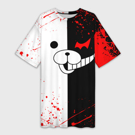 Платье-футболка 3D с принтом monokuma мордочка и брызги в городе Новоалтайск,  |  | anime | bear | black  white | danganronpa | kurokuma | monodam | monokuma | monomi | monotaro | rabbit | school | shirokuma | аниме | главарь | мoноми | монокума | черно белый | школа