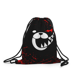 Рюкзак-мешок 3D с принтом MONOKUMA в городе Новоалтайск, 100% полиэстер | плотность ткани — 200 г/м2, размер — 35 х 45 см; лямки — толстые шнурки, застежка на шнуровке, без карманов и подкладки | anime | bear | black  white | danganronpa | kurokuma | monodam | monokuma | monomi | monotaro | rabbit | school | shirokuma | аниме | главарь | мoноми | монокума | черно белый | школа