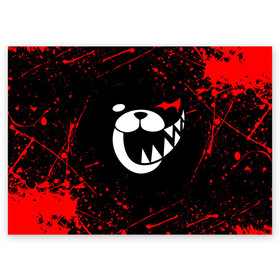 Поздравительная открытка с принтом MONOKUMA в городе Новоалтайск, 100% бумага | плотность бумаги 280 г/м2, матовая, на обратной стороне линовка и место для марки
 | anime | bear | black  white | danganronpa | kurokuma | monodam | monokuma | monomi | monotaro | rabbit | school | shirokuma | аниме | главарь | мoноми | монокума | черно белый | школа
