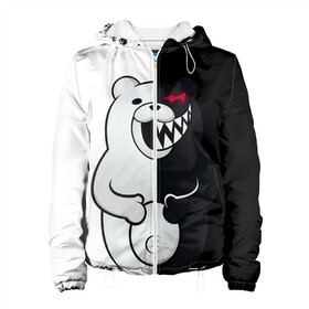 Женская куртка 3D с принтом MONOKUMA  в городе Новоалтайск, ткань верха — 100% полиэстер, подклад — флис | прямой крой, подол и капюшон оформлены резинкой с фиксаторами, два кармана без застежек по бокам, один большой потайной карман на груди. Карман на груди застегивается на липучку | anime | bear | black  white | danganronpa | kurokuma | monodam | monokuma | monomi | monotaro | rabbit | school | shirokuma | аниме | главарь | мoноми | монокума | черно белый | школа