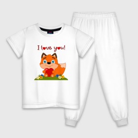 Детская пижама хлопок с принтом влюбленная лисичка i love you! в городе Новоалтайск, 100% хлопок |  брюки и футболка прямого кроя, без карманов, на брюках мягкая резинка на поясе и по низу штанин
 | 