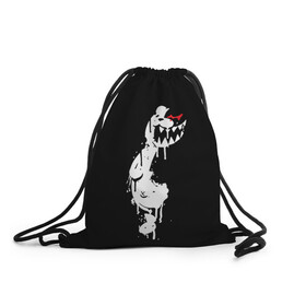 Рюкзак-мешок 3D с принтом MONOKUMA в городе Новоалтайск, 100% полиэстер | плотность ткани — 200 г/м2, размер — 35 х 45 см; лямки — толстые шнурки, застежка на шнуровке, без карманов и подкладки | Тематика изображения на принте: anime | bear | black | danganronpa | japan | monokuma | white | аниме | белое | медведь | монокума | черное | япония