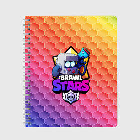 Тетрадь с принтом BRAWL STARS 8-BIT в городе Новоалтайск, 100% бумага | 48 листов, плотность листов — 60 г/м2, плотность картонной обложки — 250 г/м2. Листы скреплены сбоку удобной пружинной спиралью. Уголки страниц и обложки скругленные. Цвет линий — светло-серый
 | 8 bit | bibi | brawl stars | brock | bull | crow | dinomike | el primo | leon | mobile game | nita | poko | ricochet | stars | tara | бравл старс | ворон | леон | мобильные игры