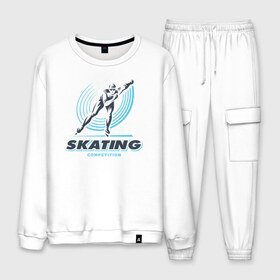 Мужской костюм хлопок с принтом SKATING competition в городе Новоалтайск, 100% хлопок | на свитшоте круглая горловина, мягкая резинка по низу. Брюки заужены к низу, на них два вида карманов: два “обычных” по бокам и два объемных, с клапанами, расположенные ниже линии бедра. Брюки с мягкой трикотажной резинкой на поясе и по низу штанин. В поясе для дополнительного комфорта — широкие завязки | зимний спорт | катание на льду | коньки | конькобежный спорт | фигурное катание