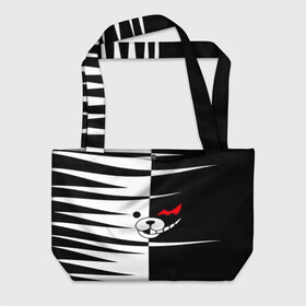 Пляжная сумка 3D с принтом MONOKUMA зубья в городе Новоалтайск, 100% полиэстер | застегивается на металлическую кнопку; внутренний карман застегивается на молнию. Стенки укреплены специальным мягким материалом, чтобы защитить содержимое от несильных ударов
 | danganronpa | monokuma | trigger happy havoc | аниме | игрушка | манга | медведь | монокума | монохром | мягкая игрушка робот | робот