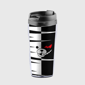 Термокружка-непроливайка с принтом monokuma в городе Новоалтайск, внутренняя часть — пищевой пластик, наружная часть — прозрачный пластик, между ними — полиграфическая вставка с рисунком | объем — 350 мл, герметичная крышка | Тематика изображения на принте: danganronpa | monokuma | trigger happy havoc | аниме | игрушка | манга | медведь | монокума | монохром | мягкая игрушка робот | робот
