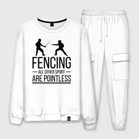 Мужской костюм хлопок с принтом Fencing в городе Новоалтайск, 100% хлопок | на свитшоте круглая горловина, мягкая резинка по низу. Брюки заужены к низу, на них два вида карманов: два “обычных” по бокам и два объемных, с клапанами, расположенные ниже линии бедра. Брюки с мягкой трикотажной резинкой на поясе и по низу штанин. В поясе для дополнительного комфорта — широкие завязки | brain | fances | fencing | мозг | рапира | фехтовальщики | фехтование | шпага